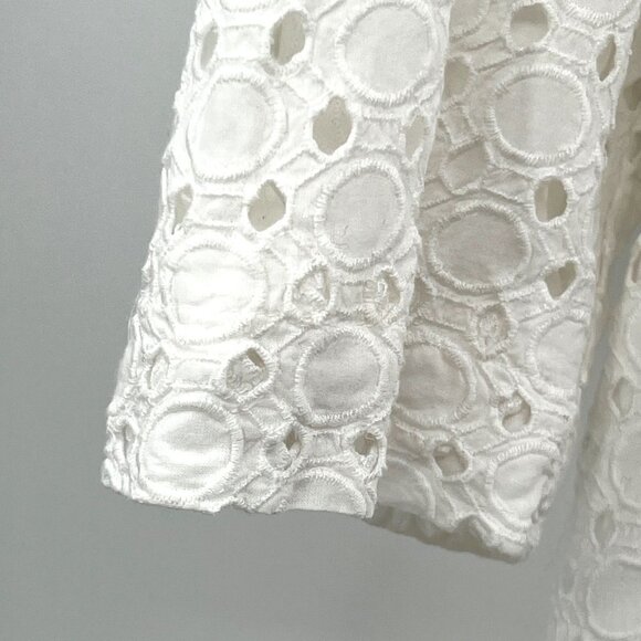 Chico's Women's White Eyelet Cotton Long Sleeve Open Front Jacket Size 3 - Picture 4 of 16